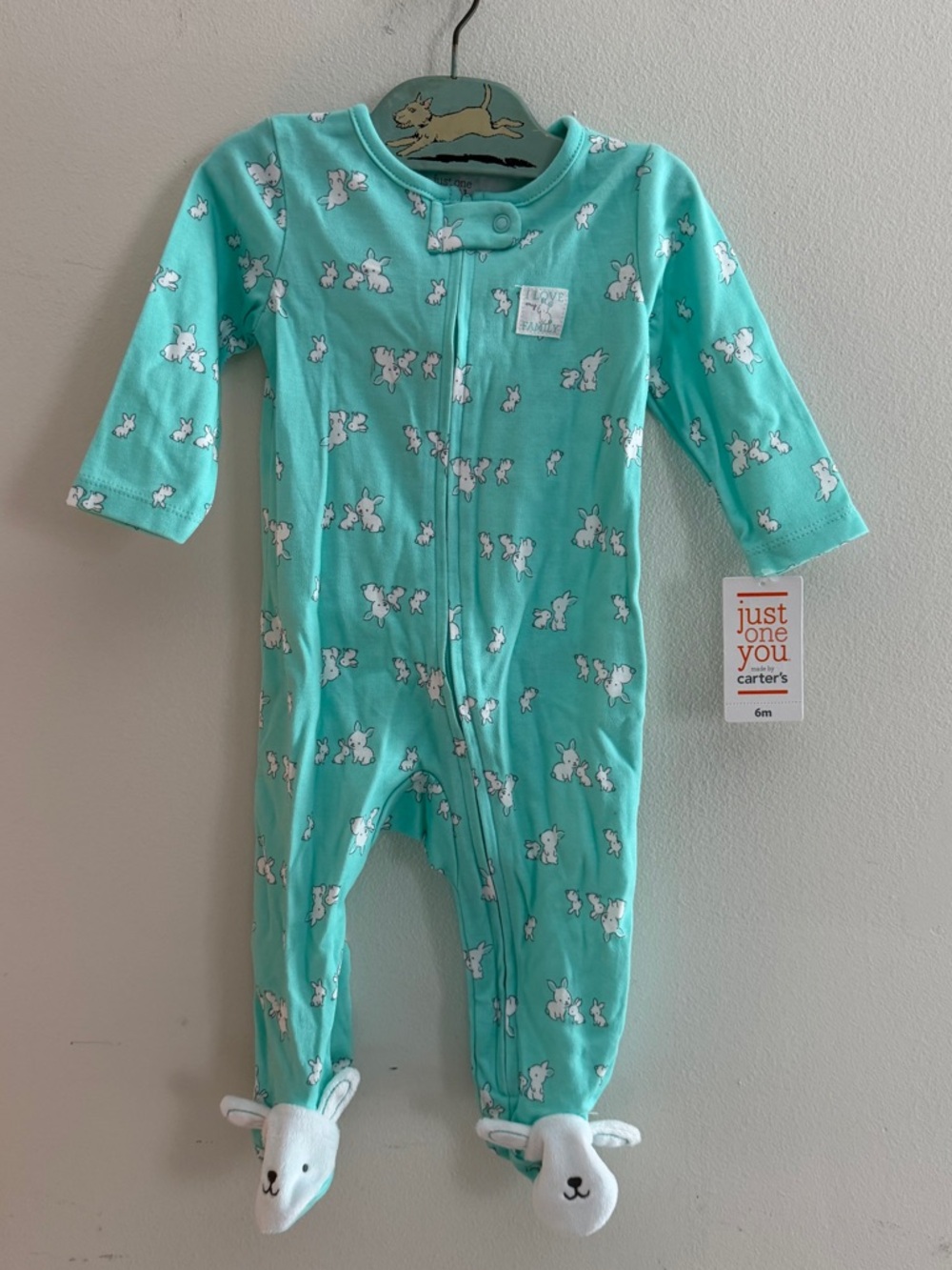 Carter’s Baby Mint Green Bunny Feet Sleeper Full -Zip Rabbit Pajamas 6M Unisex
